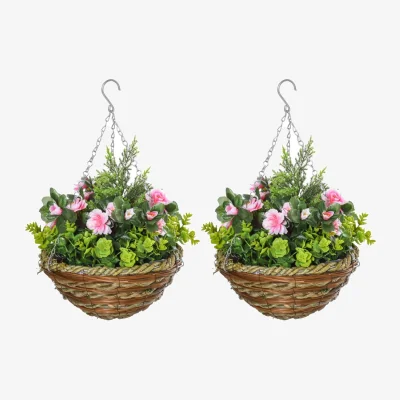 The Range Artificial Hanging Flower Pot Set Outdoor Indoor Decor - Pink
