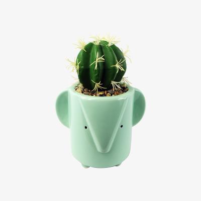 The Range Ceramic Blue Elephant Planter Artificial Cactus Plant - Blue