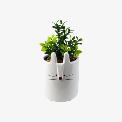 The Range Ceramic White Rabbit Planter Artificial Foliage Plant - Green