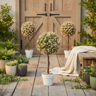 The Range Lovea Set Of 2 Artificial Murraya Flower Plants In Pots H8 60cm Cream White
