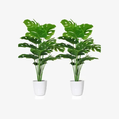 The Range 2Pcs Artificial Monstera Potted Plant Decor - Green