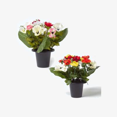 The Range Set of 2 Anemone Artificial Flowers in Grave Vases - Multi