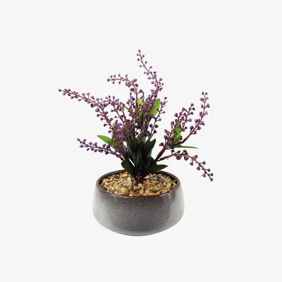 The Range Ceramic Blue Dish Planter Artificial Purple Vitex Negundo Plant - Green