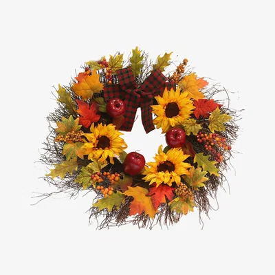 The Range Autumn Maple Leaves Sunflowers LED Wreath  - Orange