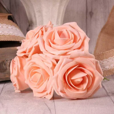 The Range Bunch of 5 Foam Open Tea Rose (9cm Head) - Soft Peach / Foam Plastic Wire