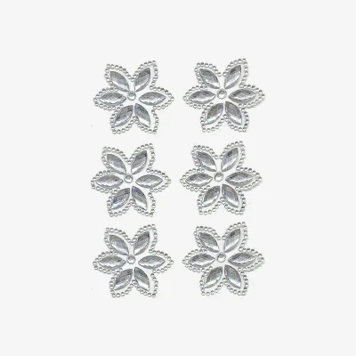 The Range Pack of 6 Large Self Adhesive Flower Diamante Rhinestone Gems - Silver