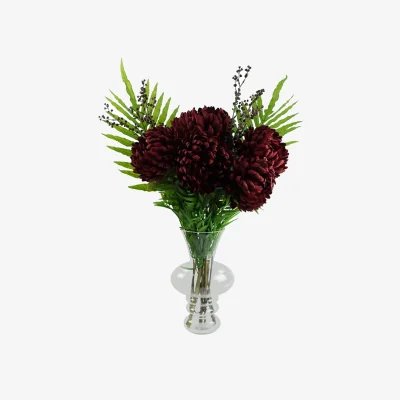 The Range Artificial Chrysanthemum Palm Flower Arrangement With Vase - Red