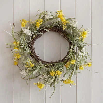 The Range Yellow Artificial Flower Foliage Spring Easter Wreath - Yellow
