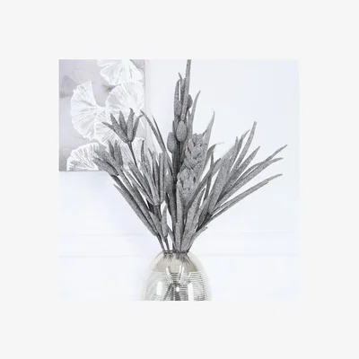 Teddy Beau Deco Home Glittery Grey Foam Spiky Flower