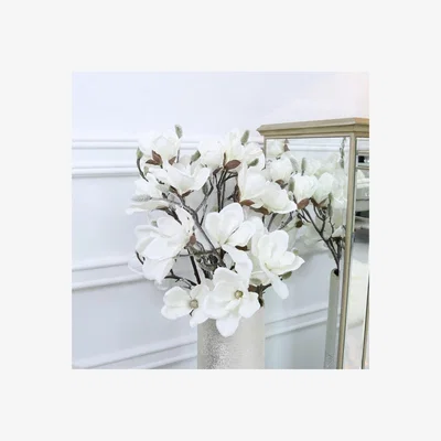 Teddy Beau Deco Home 92cm White Frosted Magnolia Flower