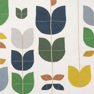 Tobias Oliver Christopher Farr Cloth | Happy Flowers Embroidered | Dark Indigo