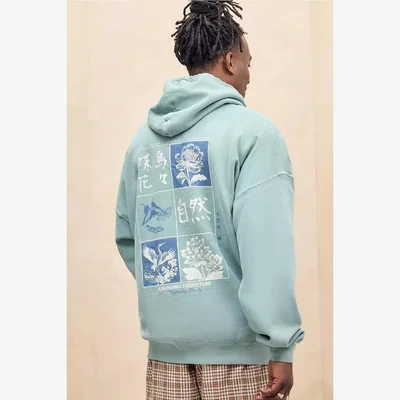 Urban Outfitters UO Seafoam Japan Flowers Hoodie - Teal 2XL at Urban Outfitters