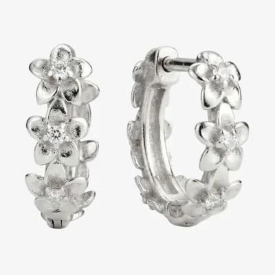Wolf & Badger Women's Dainty Sterling Silver Flower Huggie Hoops | Dainty London