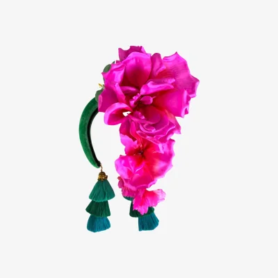 Wolf & Badger Women's Green Peony Pink & Golden Orchid Flower Band | One Size | Julia Clancey