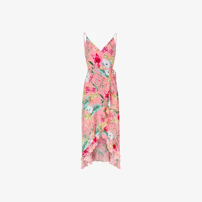 Wolf & Badger Women's Pink / Purple Pink Flowers Midi Viscose Diana Dress | Medium | Saintby