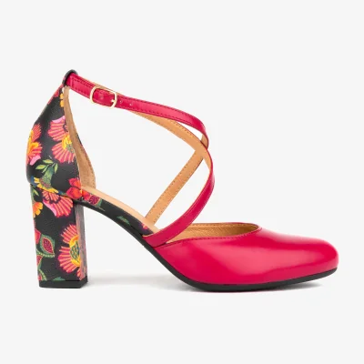 Wolf & Badger Women's Kylie - Black & Red Flowers | 8 Uk | Embassy London Usa