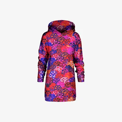 Wolf & Badger Women's Pink / Purple Purple Flowers Oversize Hoodie Dress | 3Xl | Aloha from Deer
