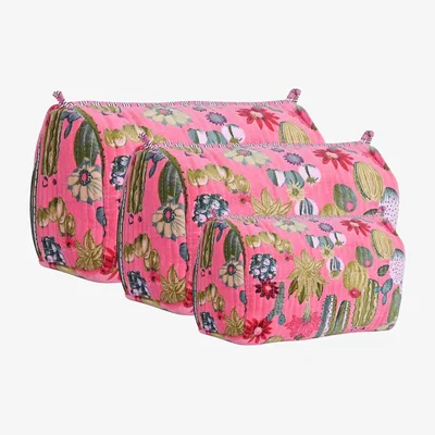 Wolf & Badger Pink / Purple The Cactus Three Piece Velvet Travel Set In Pink | Conscious Yoga Collective