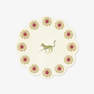 Wolf & Badger Gold Scalloped Round Flower & Leopard Table Mat | Medium | Bell Hutley