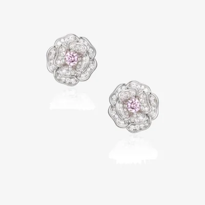 Wolf & Badger Women's Pink / Silver Mini 'Tsarina' Flower & Pink Crystal Silver Earrings | Santinni