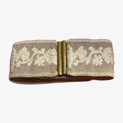 Wolf & Badger Women's White / Neutrals Beige And Cream Flowers Elastic Belt | Medium | Lara Moti