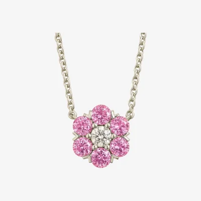Wolf & Badger Women's Pink / Silver / White Cinq Pink Sapphire & Diamond  Flower Pendant Necklace In White Gold | Juvetti