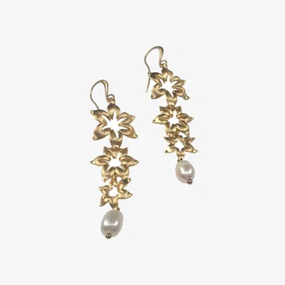 Wolf & Badger Women's Gold / White Bridal Earrings With Pearls On A Cascade Of Flowers | Way to Chic