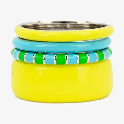 Wolf & Badger Women's Green / Blue / Yellow Sunflowers On Seaside Ring Stack | Pinnole