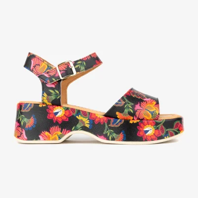 Wolf & Badger Women's Palm Rise - Black & Red Flowers | 8 Uk | Embassy London Usa
