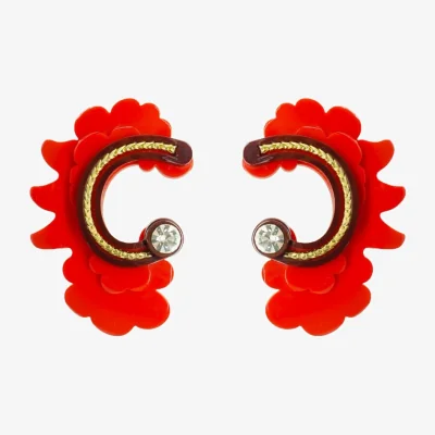 Wolf & Badger Women's Handmade Acrylic Earring Flower Ella Red | Gissa Bicalho