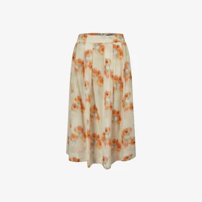 Wolf & Badger Women's Yellow Flowy Mid-Length Skirt With Flowers | Large | Smart and Joy