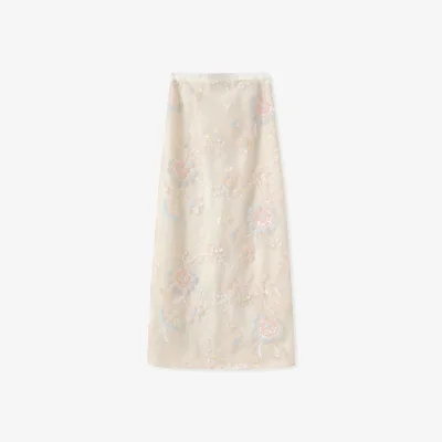 Wolf & Badger Women's Embroidery White Flower Skirt Cream Pink Wedding Dress | Xxs | Wjy Studio London
