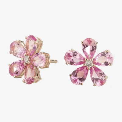 Wolf & Badger Women's White / Silver / Pink Florea Pastel Pink Sapphire & Diamond Flower Stud Earrings In White Gold | Juvetti