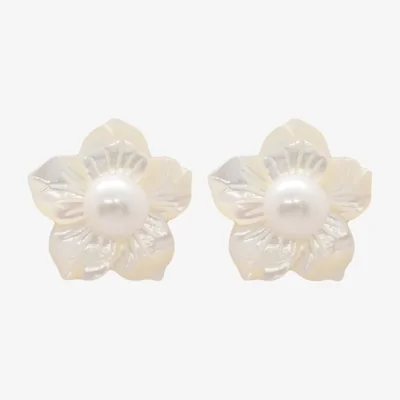 Wolf & Badger Women's Gold / White Blossom Flower Mother Of Pearl Earrings | Valerie Chic