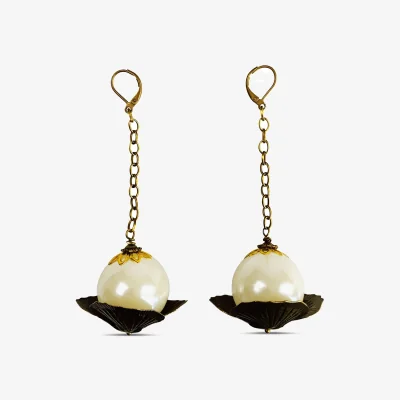 Wolf & Badger Women's White Large Lotus Flower Earrings | Bellus Domina