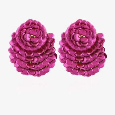 Wolf & Badger Women's Pink Sequin Fan Shaped Flower L - Metallic Fuchsia | Lott. Gioielli