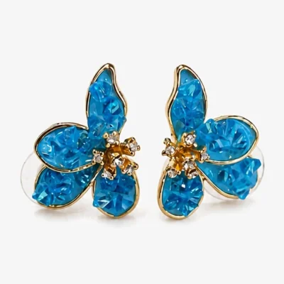 Wolf & Badger Women's Blue Crystal Flower Earrings | Nuvv Collection