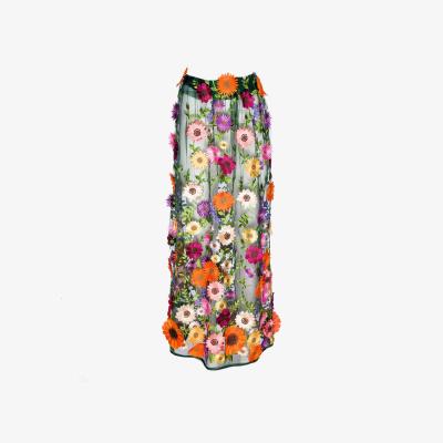 Wolf & Badger Women's Celestial Deep Forest - Skirt Of Embroidered Multicoloured Cascading Flowers | M/L | Harlow Loves Daisy