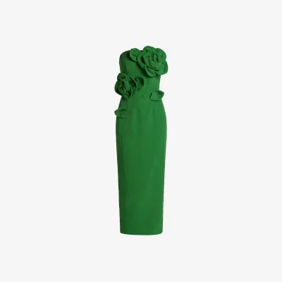 Wolf & Badger Women's Strapless Crepe Dress With 3D Flower Detail - Green | Small | Mac Duggal