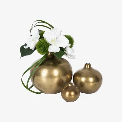 Amara rtfact - Orchid, Dianthus & Greenery In Gold Vase - Set of 3