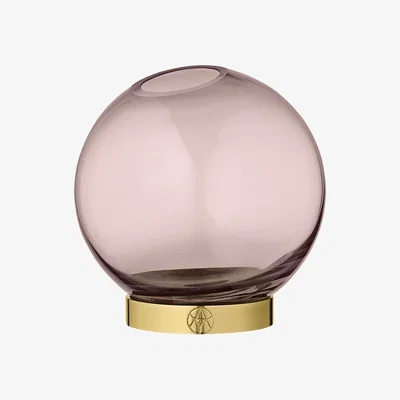 Amara AYTM - Globe Vase - Small - Rose Glass & Brass