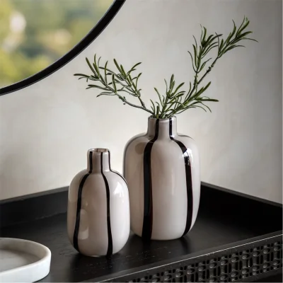 Amara Linea Stripe Glass Vase Monochrome S/2