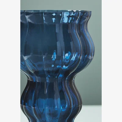 Anthropologie Curvy Blue Soda Glass Vase