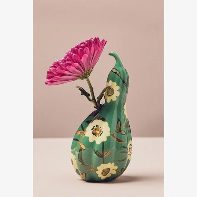 Anthropologie Bonnie Handpainted Floral Stoneware Gourd Bud Vase