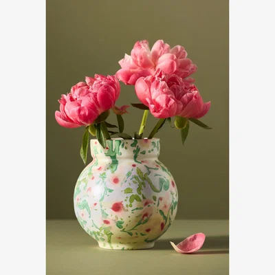 Anthropologie Sylvia Handpainted Floral Vase