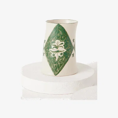Anthropologie Poppy Almond for Damson Madder Hand-Painted Floral Round Ceramic Vase