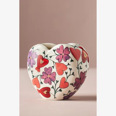 Anthropologie The Mud Fairy Blooming Hearts Stoneware Heart Vase