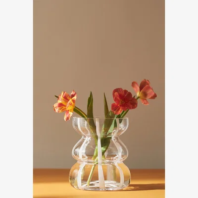 Anthropologie Striped Clear Glass Vase