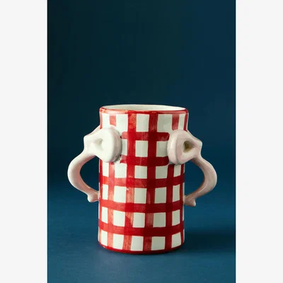 Anthropologie Damson Madder Gingham Bow Vase