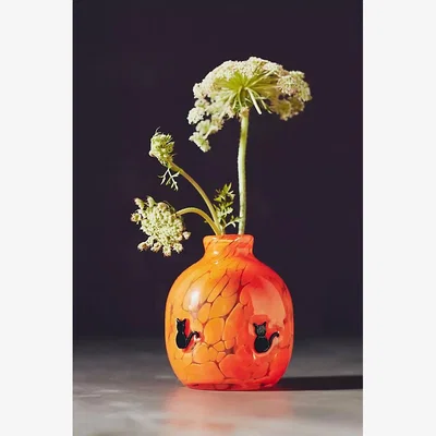 Anthropologie Pressed Glass Cat Bud Vase